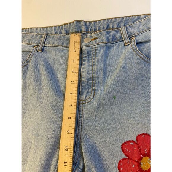 Boho festival denim jeans painted flowers 34w stretch size 16 1/2 - Picture 5 of 6
